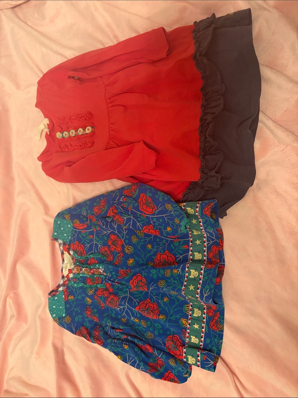Matilda Jane red and navy ruffle dress with blue floral tunic